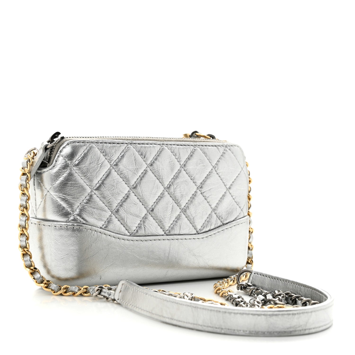 Chanel Metallic Lambskin Calfskin Quilted Small Gabrielle Clutch With Chain Silver 3 of 15