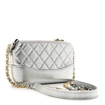 Chanel Metallic Lambskin Calfskin Quilted Small Gabrielle Clutch With Chain Silver 3 of 15