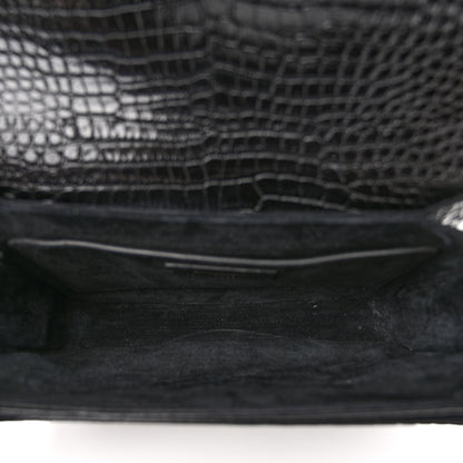 Saint Laurent Calfskin Crocodile Embossed New Besace Crossbody Bag Black 5 of 12