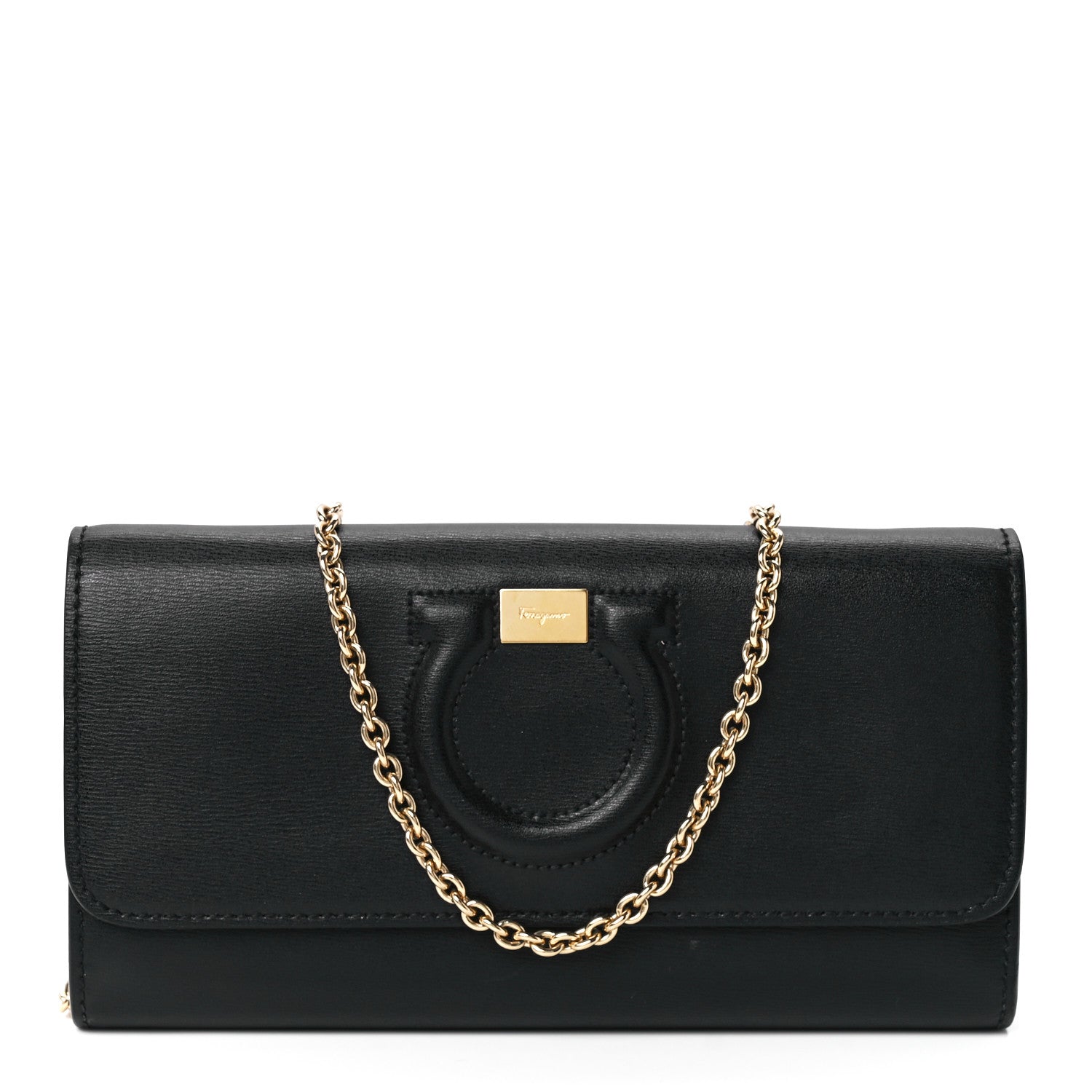 Salvatore Ferragamo Calfskin City Wallet On Chain Black Lipstick 1 of 11