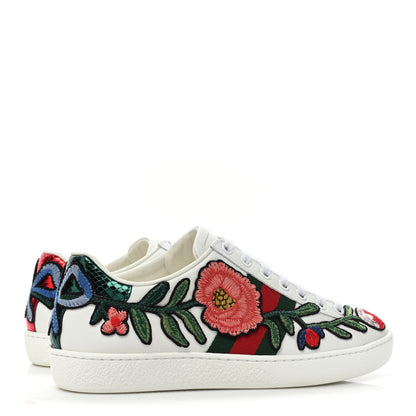 Gucci Calfskin Web Floral Embroidered Womens Ace Sneakers 35 White 5 of 10