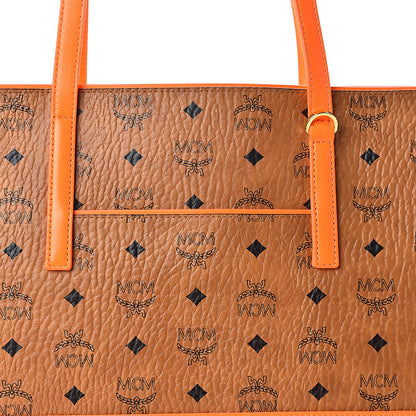 MCM Visetos Medium Geonautic Shopper Tote Cognac Neon Orange 8 of 12