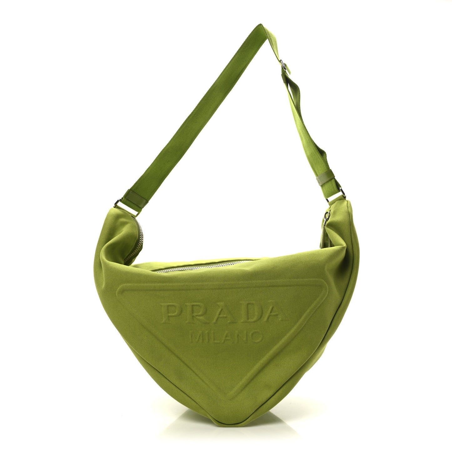 Canapa Logo Embossed Large Triangle Shoulder Bag Felce
