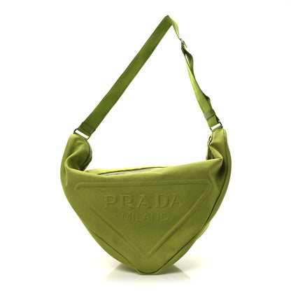 Prada Canapa Logo Embossed Large Triangle Shoulder Bag Felce 1 of 10