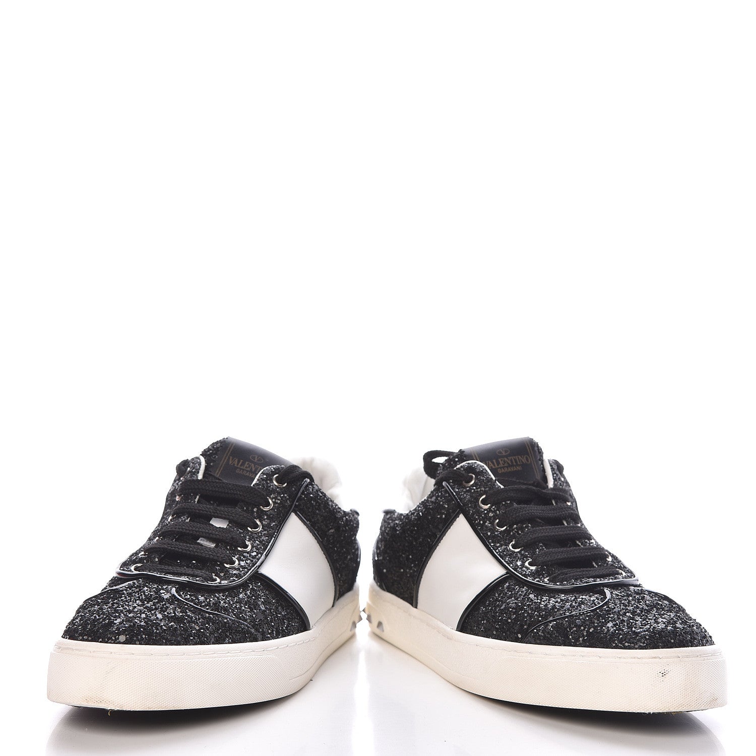 Valentino Garavani Calfskin Glitter Flycrew Sneakers 36.5 Black 6 of 13