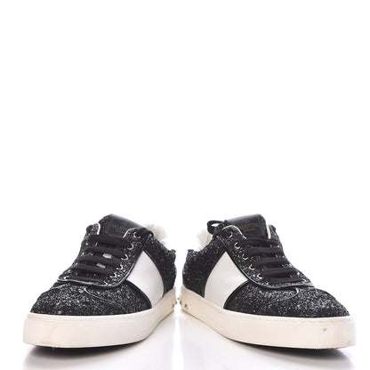 Valentino Garavani Calfskin Glitter Flycrew Sneakers 36.5 Black 6 of 13