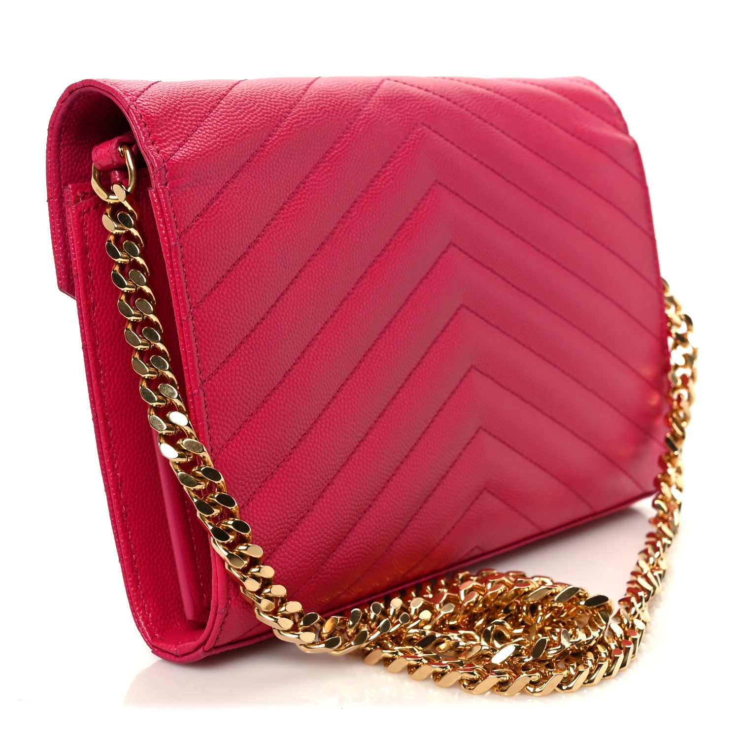 Saint Laurent Grain De Poudre Matelasse Chevron Monogram Chain Wallet Bubblegum 3 of 10
