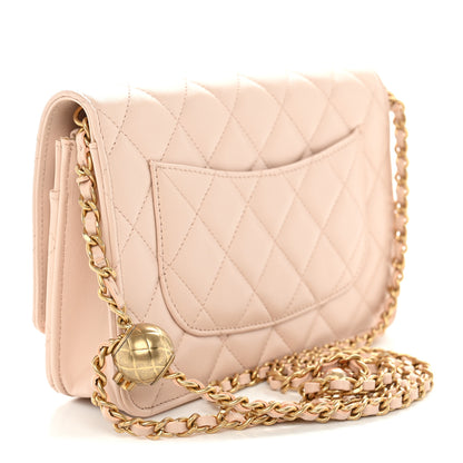 Chanel Lambskin Quilted CC Pearl Crush Wallet on Chain WOC Light Beige 3 of 13