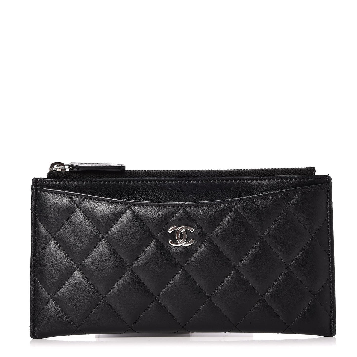 Lambskin Quilted Classic Zip Pouch Black
