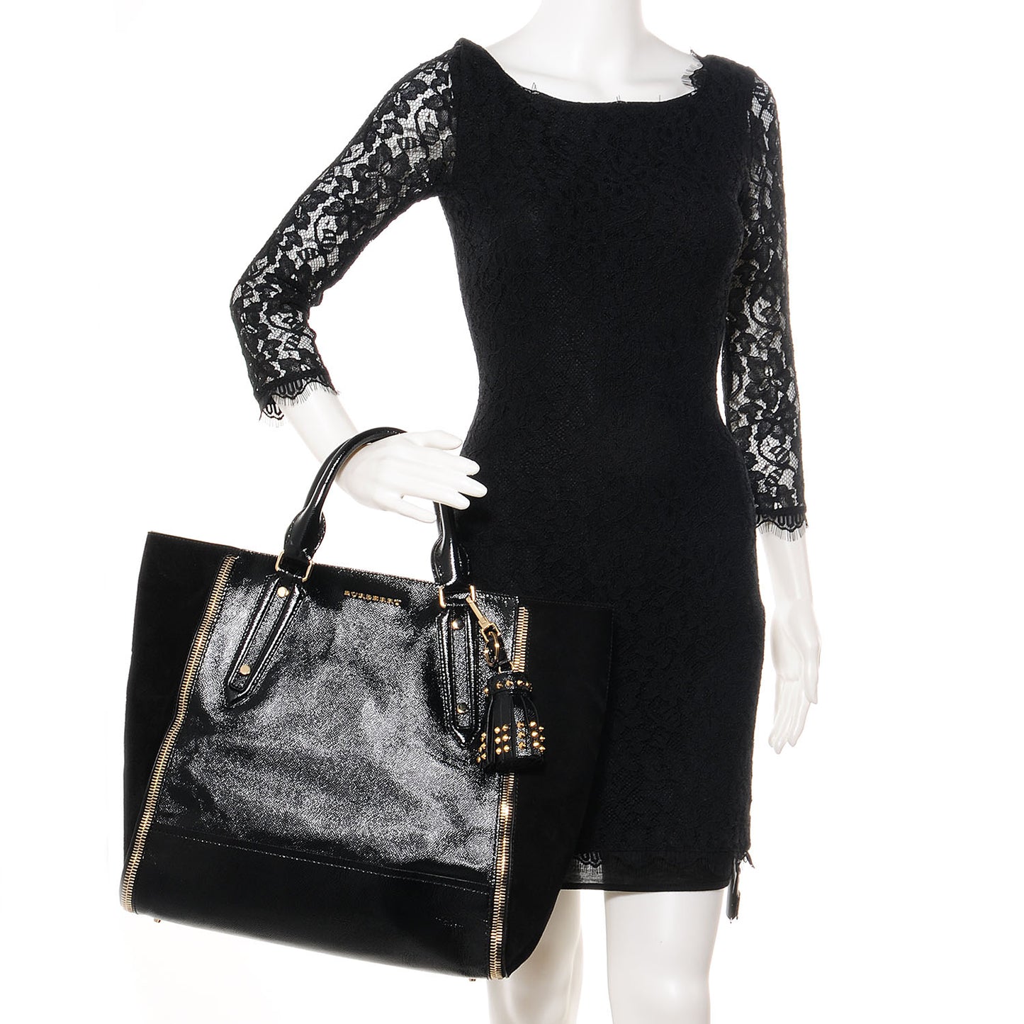London Leather Medium Zip Detail Tote Black