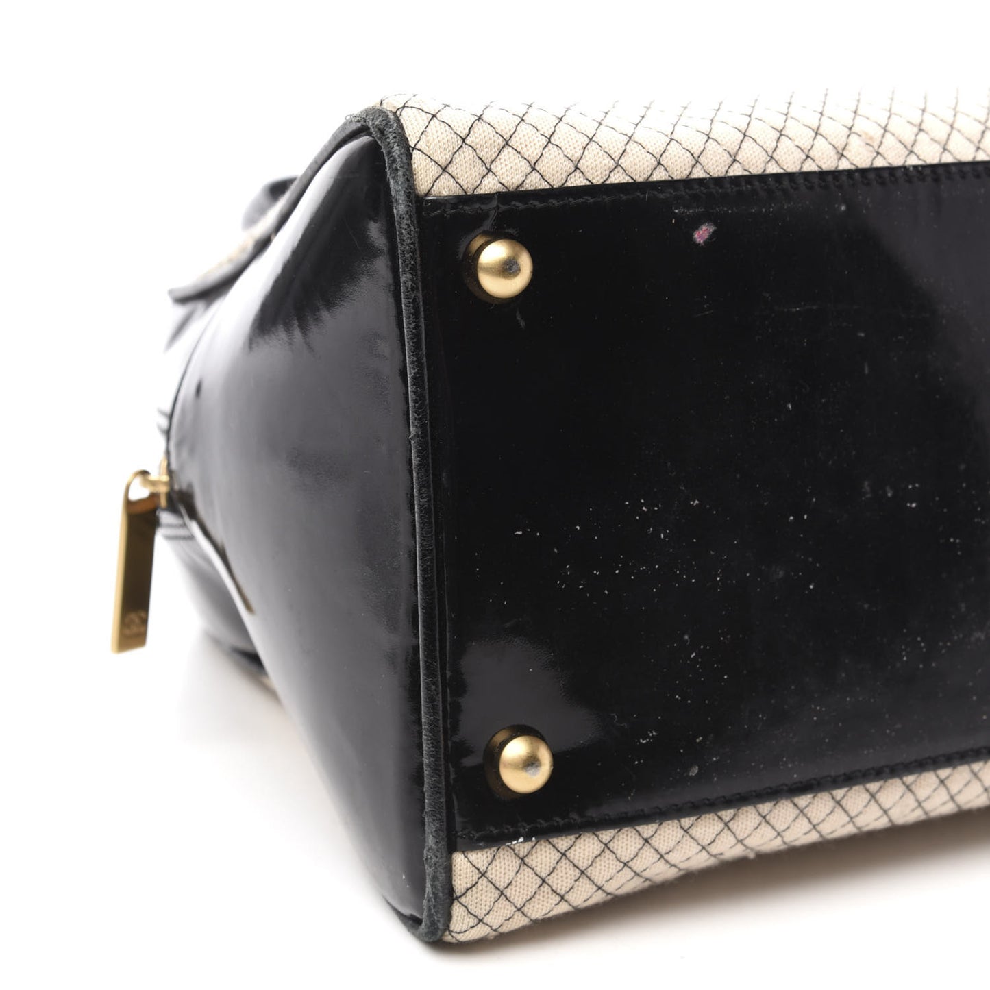 Patent Jersey Quilted Bowler Ivory Black