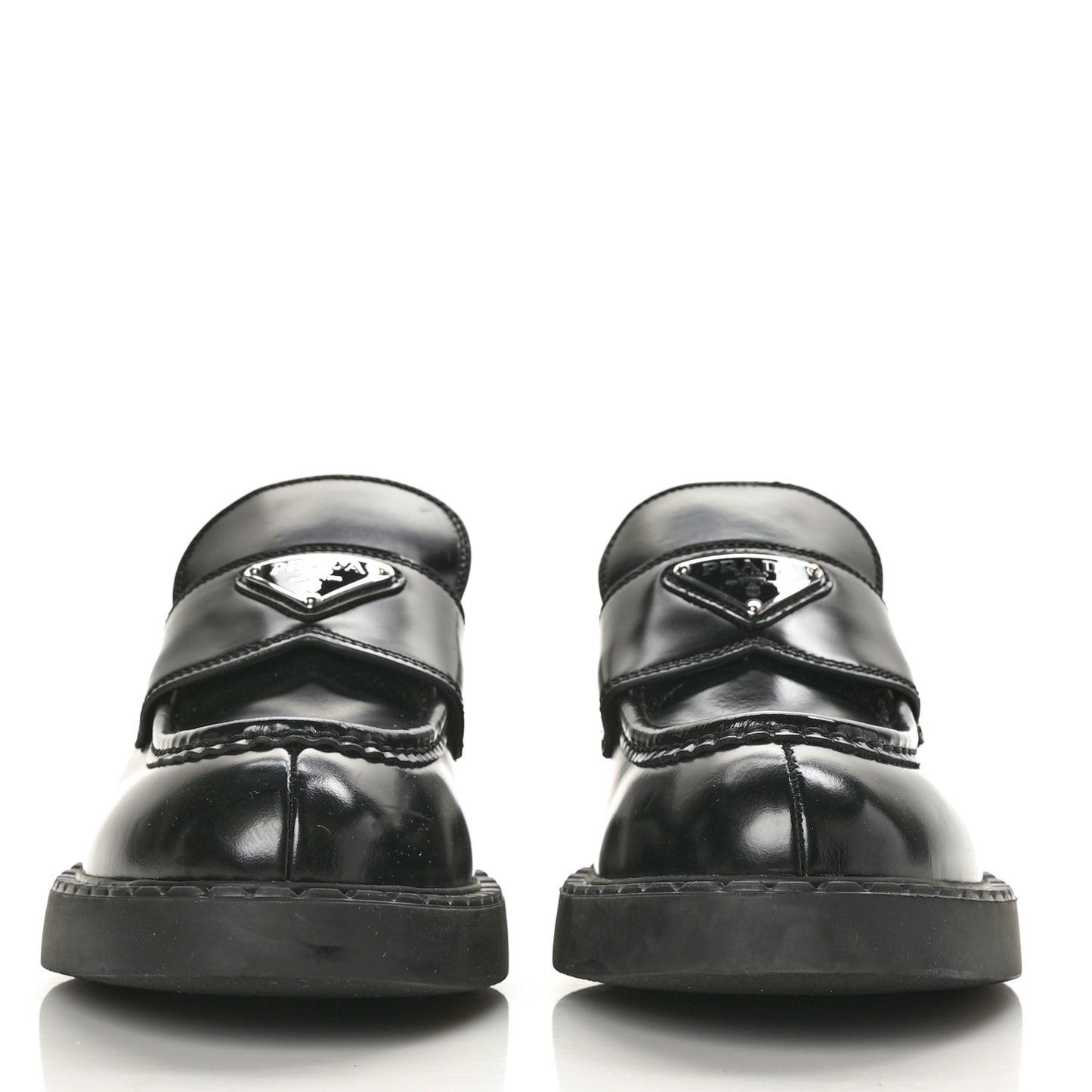 Spazzolato Metal Triangle Logo 50mm Loafers 40.5 Black