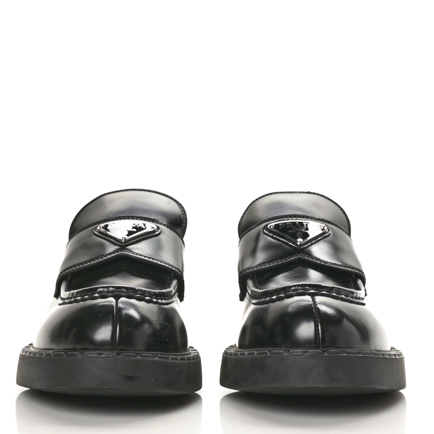Prada Spazzolato Metal Triangle Logo 50mm Loafers 40.5 Black 2 of 9