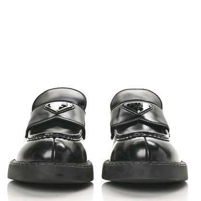 Prada Spazzolato Metal Triangle Logo 50mm Loafers 40.5 Black 2 of 9