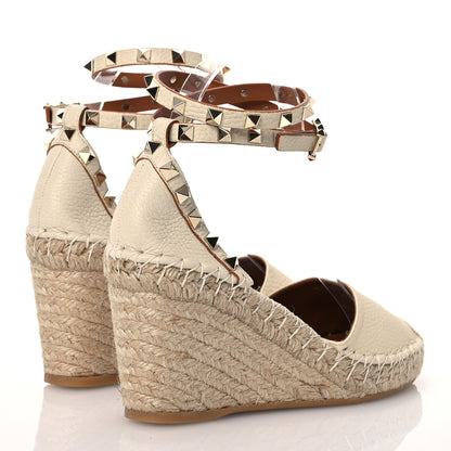 Valentino Garavani Grained Calfskin Rockstud Ankle Wrap Espadrille 15/85mm Wedges 38 Light Ivory 4 of 15