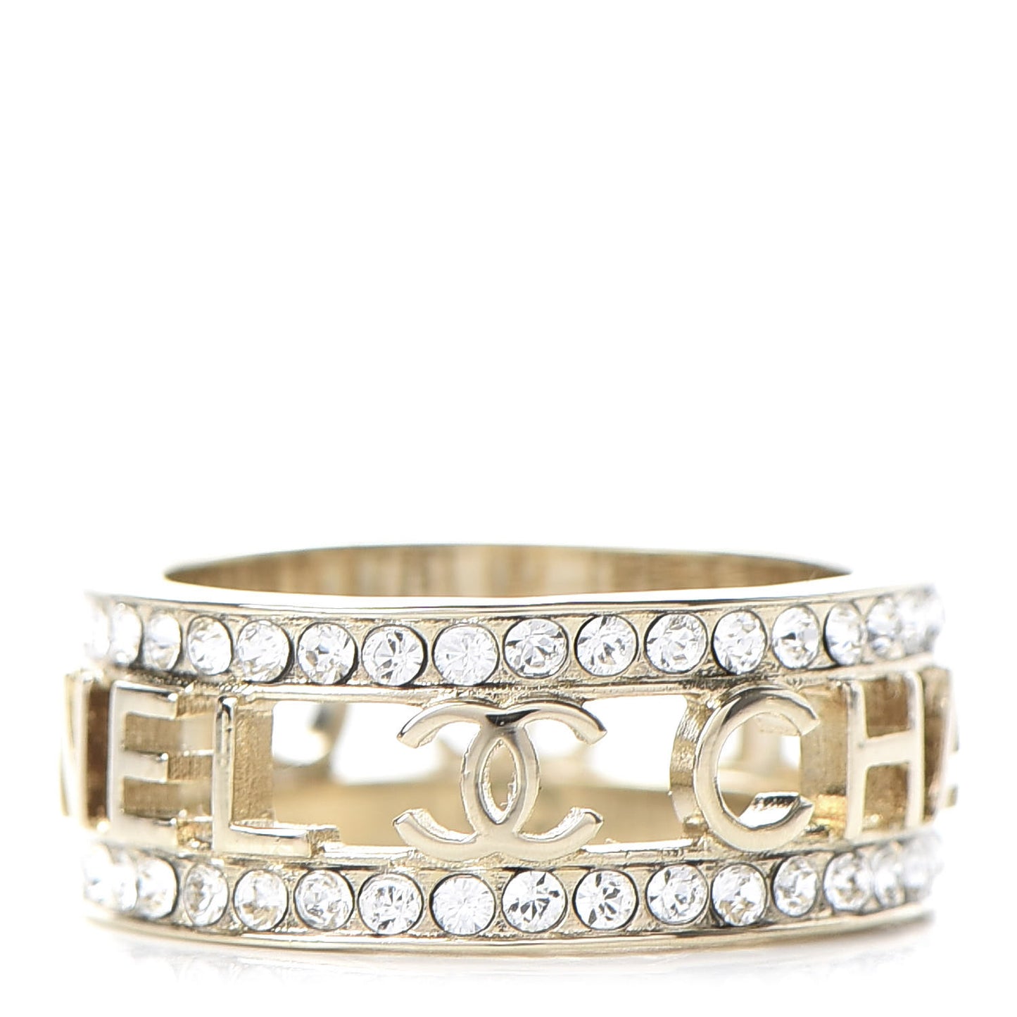 Metal Crystal Bow-tiful CC Logo Ring 7 Gold