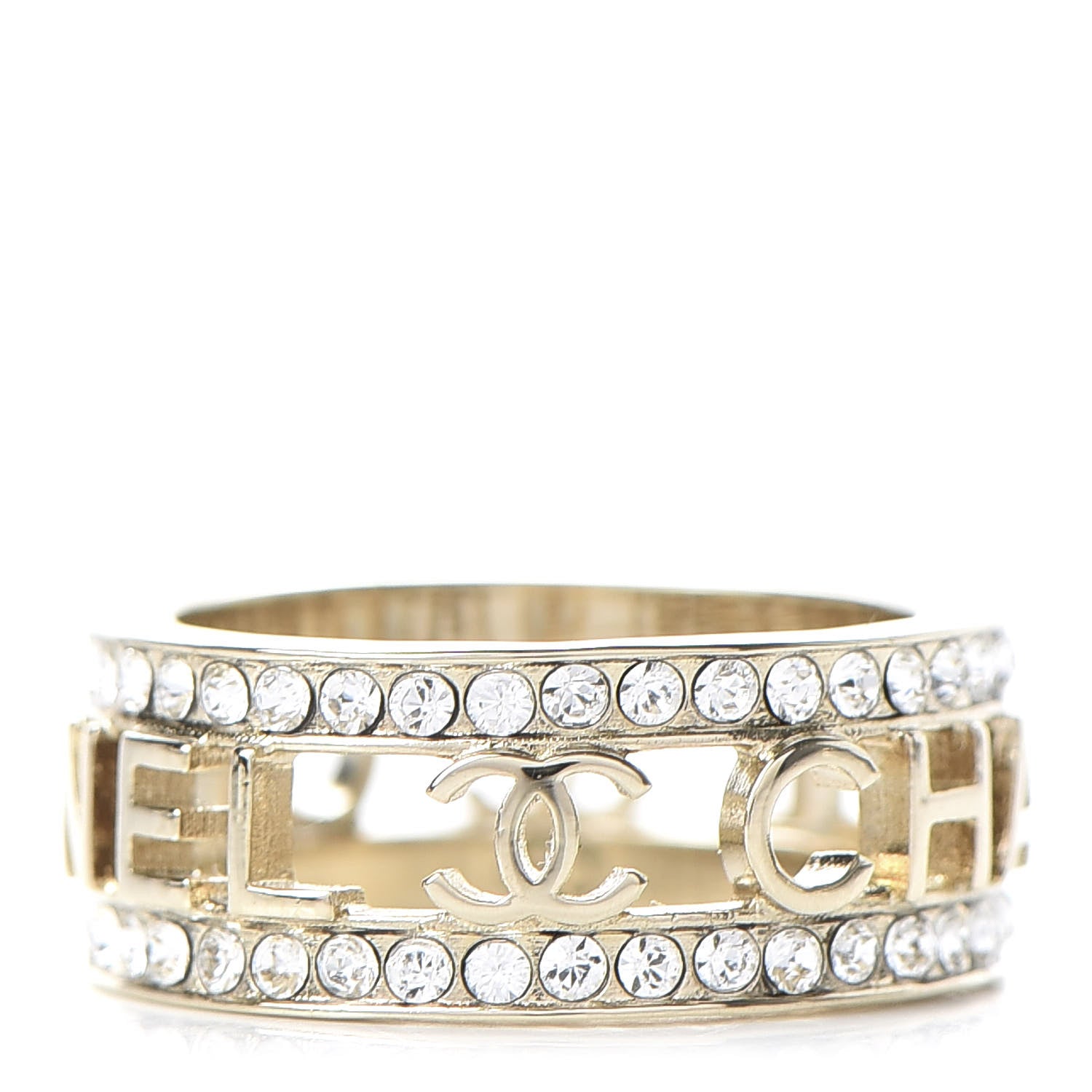 Chanel Metal Crystal Bow-tiful CC Logo Ring 7 Gold 1 of 5