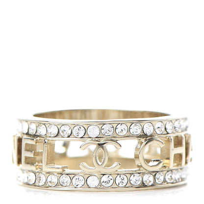 Chanel Metal Crystal Bow-tiful CC Logo Ring 7 Gold 1 of 5