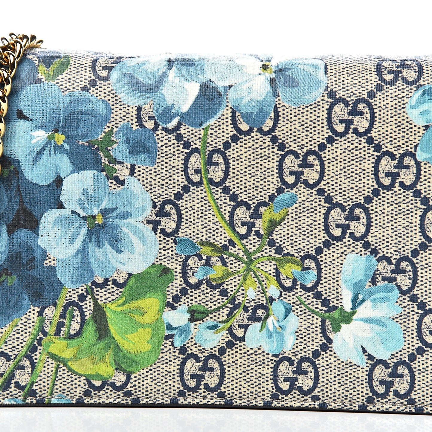 GG Supreme Monogram Blooms Chain Wallet Blue