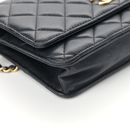 Chanel Lambskin Quilted CC Pearl Crush Wallet on Chain WOC Black 10 of 19