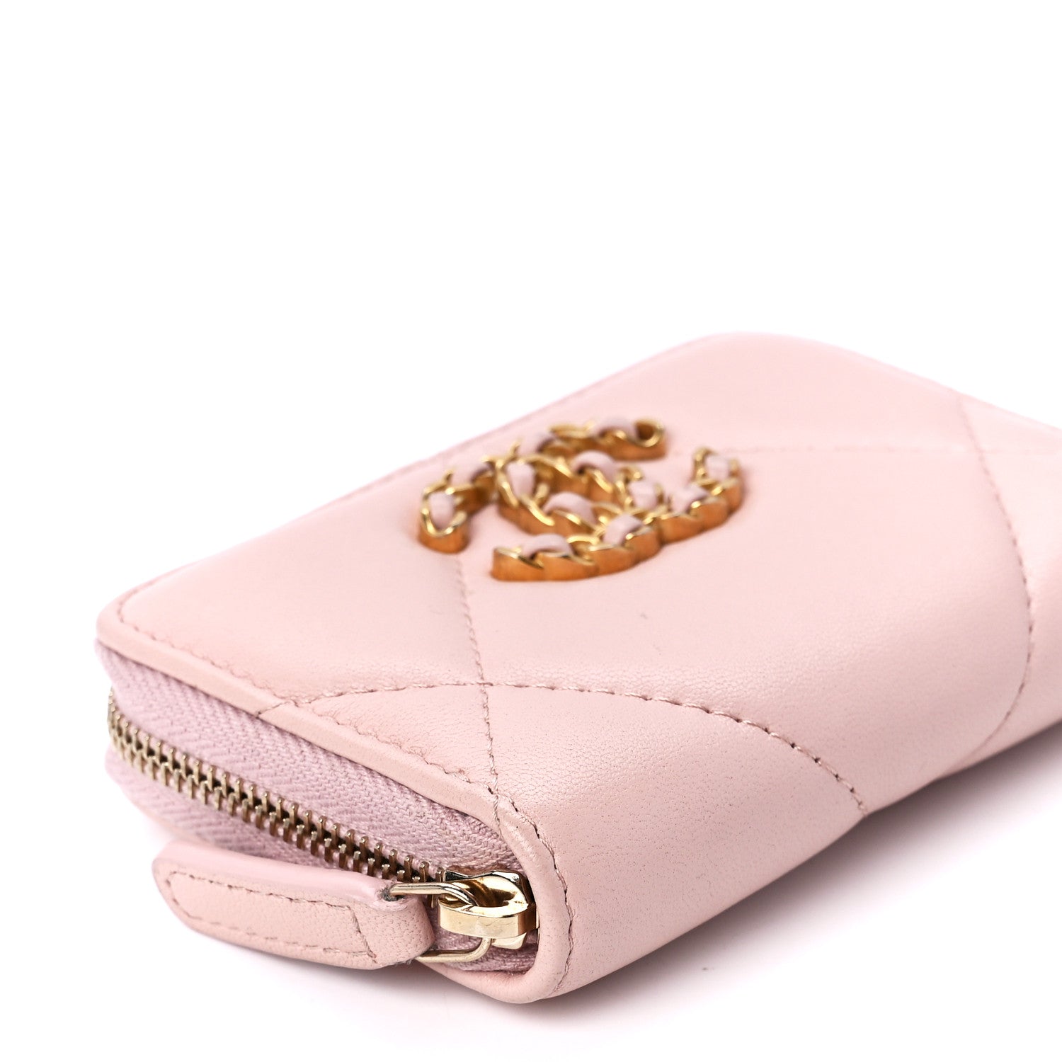 Chanel Lambskin Quilted 19 Zip Around Coin Purse Wallet Light Pink 10 of 12