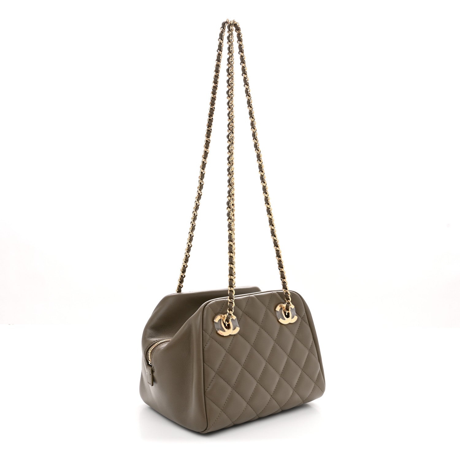 Chanel Lambskin Quilted Small CC Bowling Bag Dark Khaki 3 of 11