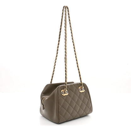 Chanel Lambskin Quilted Small CC Bowling Bag Dark Khaki 3 of 11