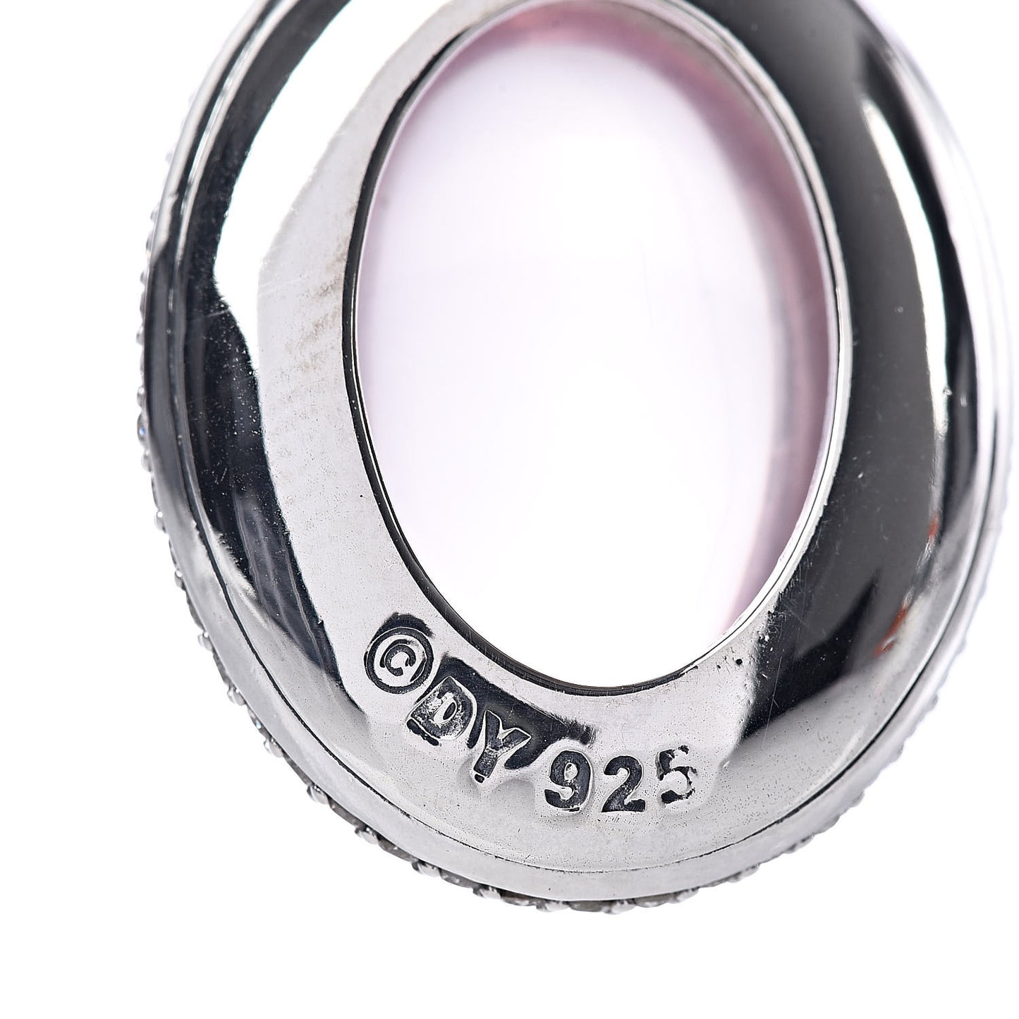 Sterling Silver Rose Quartz Diamond 29mm Oval Signature Enhancer Pendant