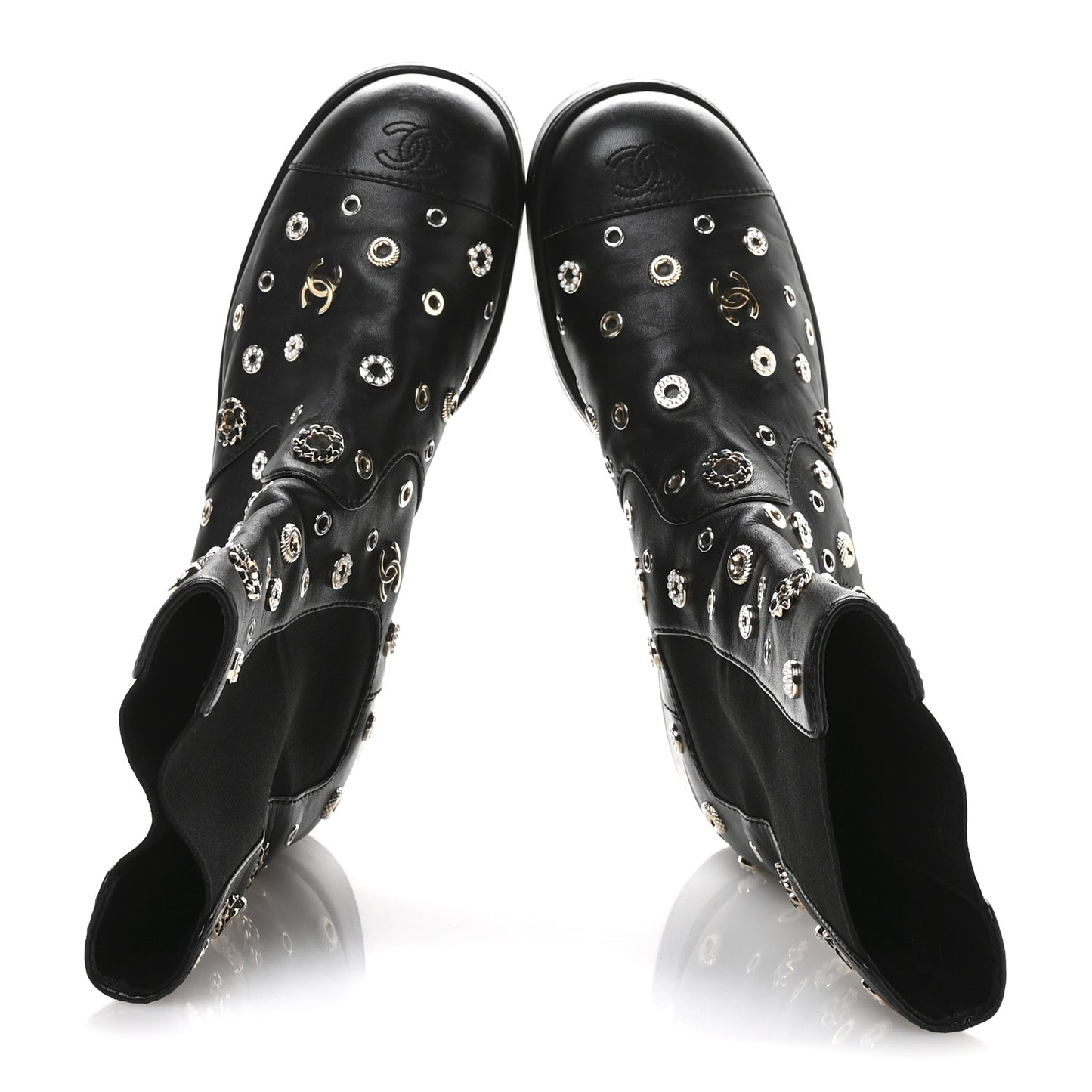 Lambskin Riveted Cap Toe Short Boots 40.5 Black