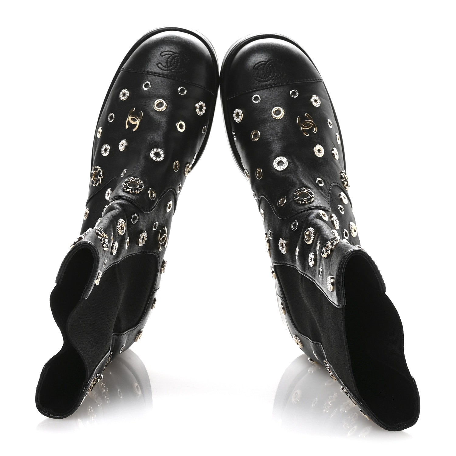 Chanel Lambskin Riveted Cap Toe Short Boots 40.5 Black 2 of 8
