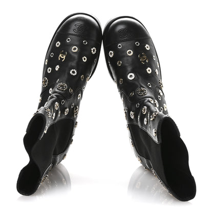 Chanel Lambskin Riveted Cap Toe Short Boots 40.5 Black 2 of 8