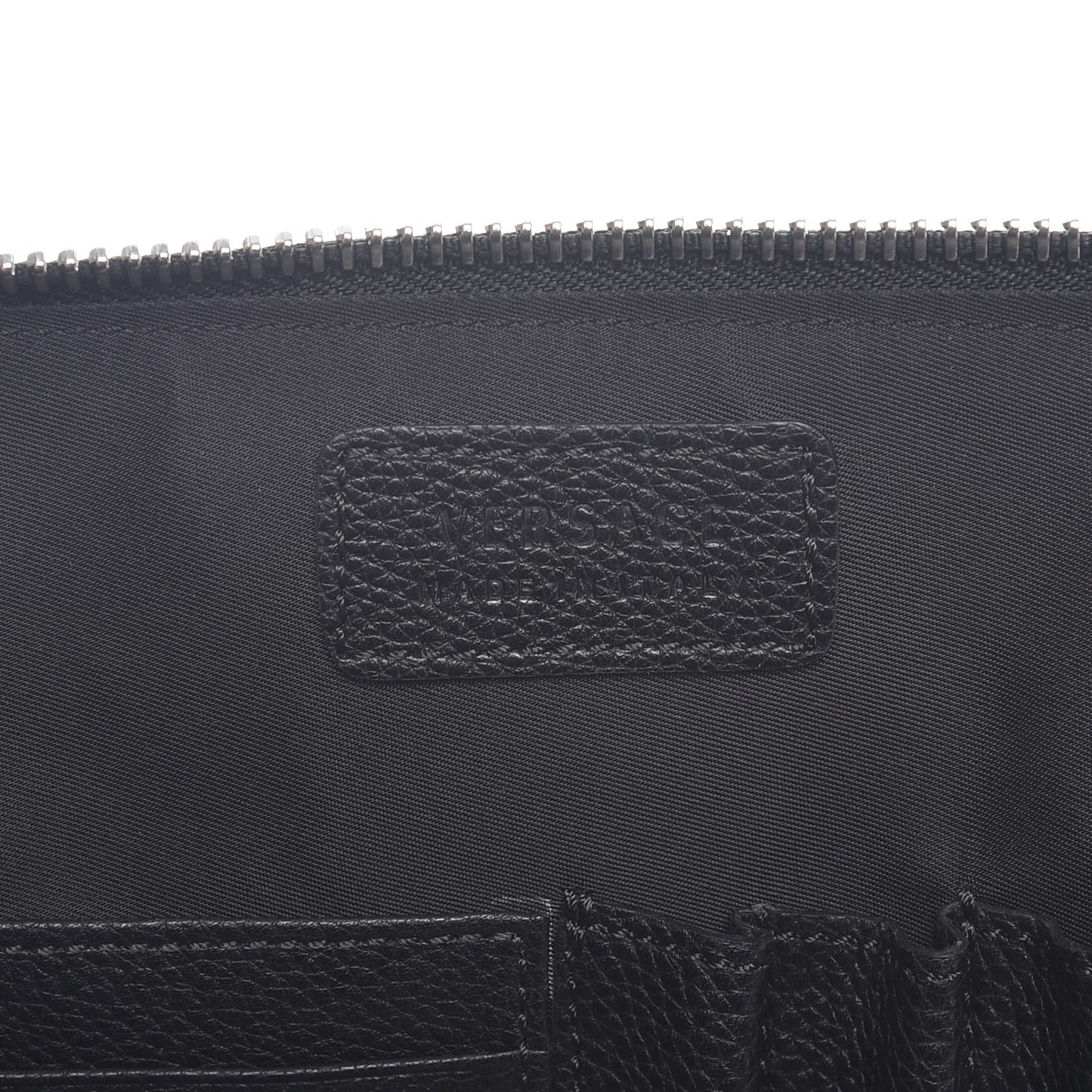 Grained Calfskin Beverly Palm Print Zip Organizer Black