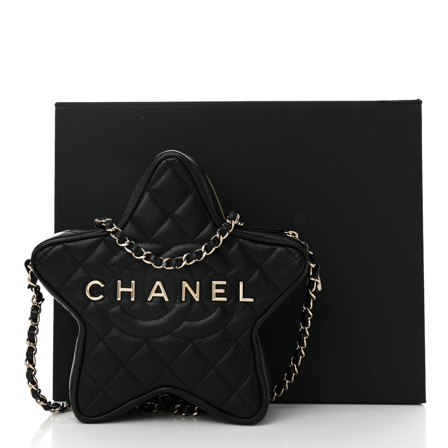 Lambskin Quilted Walk of Fame Star Bag Black