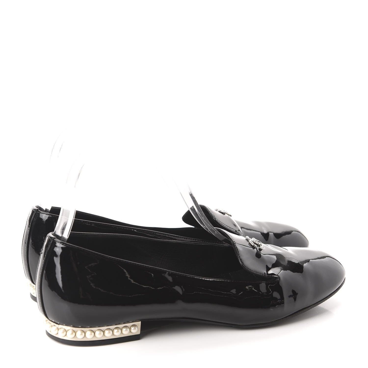 Chanel Patent Calfskin Pearl CC Loafers 40.5 Black 4 of 10