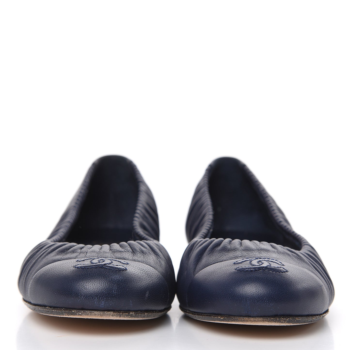 Lambskin CC Cap Toe Ballerina Flats 36 Navy Blue
