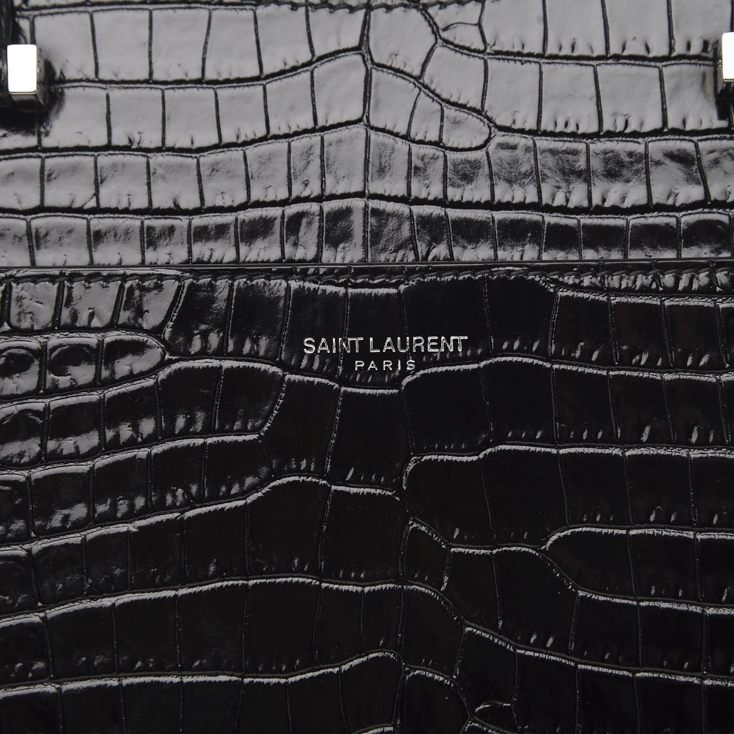 Croc Calfskin Embossed Medium Uptown Tote Black