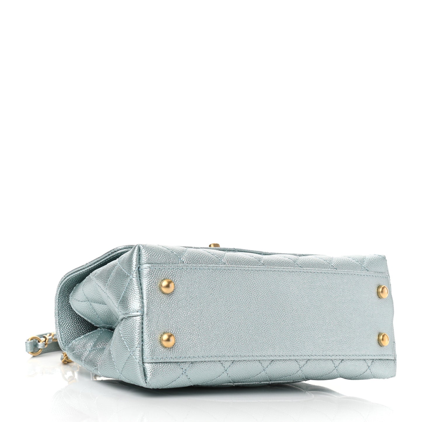 Metallic Caviar Quilted Mini Coco Handle Flap Light Blue