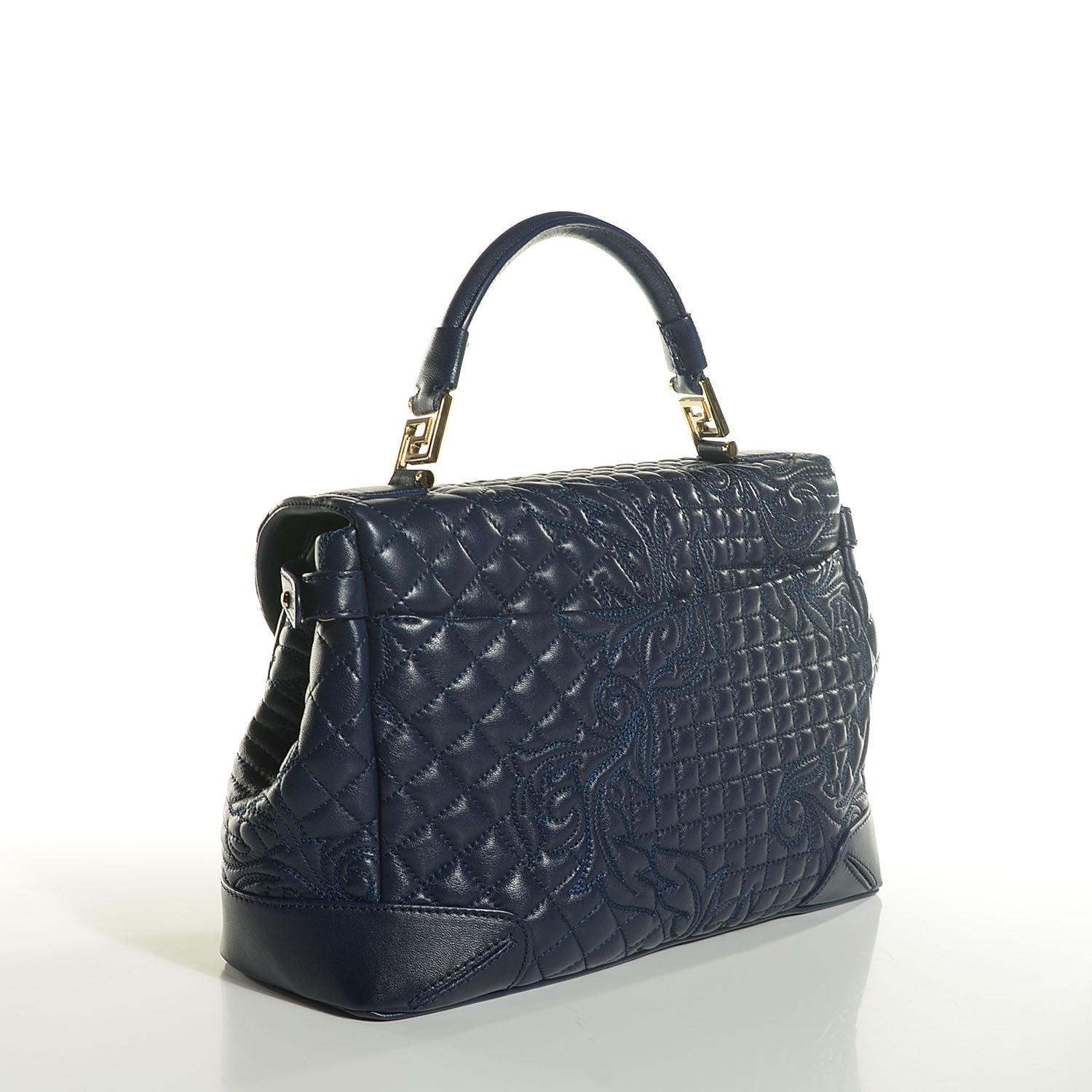 Versace Barocco Quilted Nappa Altea Vanitas Satchel Blue 3 of 9