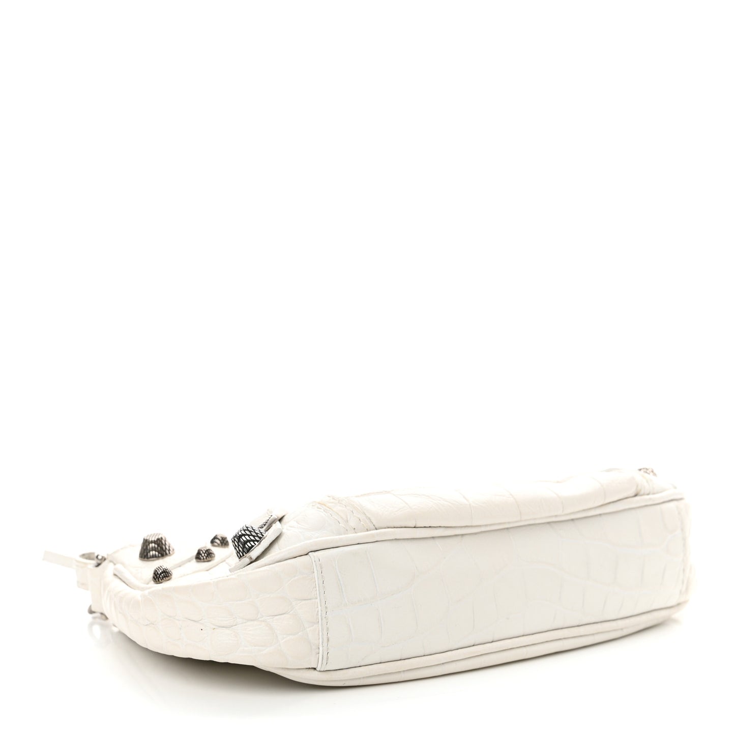 Extra Supple Calfskin Crocodile Embossed Le Cagole Mini Purse With Chain White