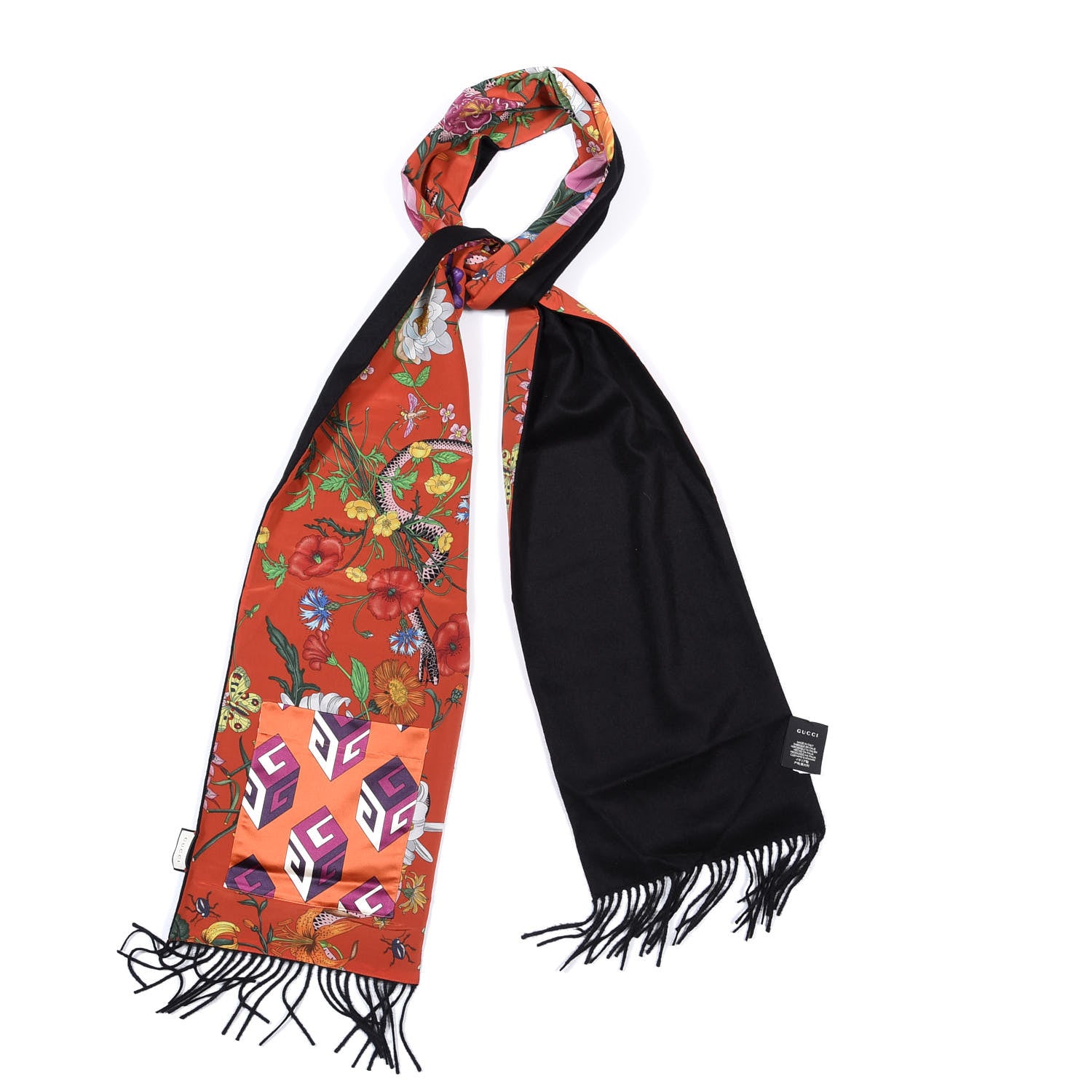 Gucci Cashmere Silk Cubemis Scarf Black Red 1 of 4