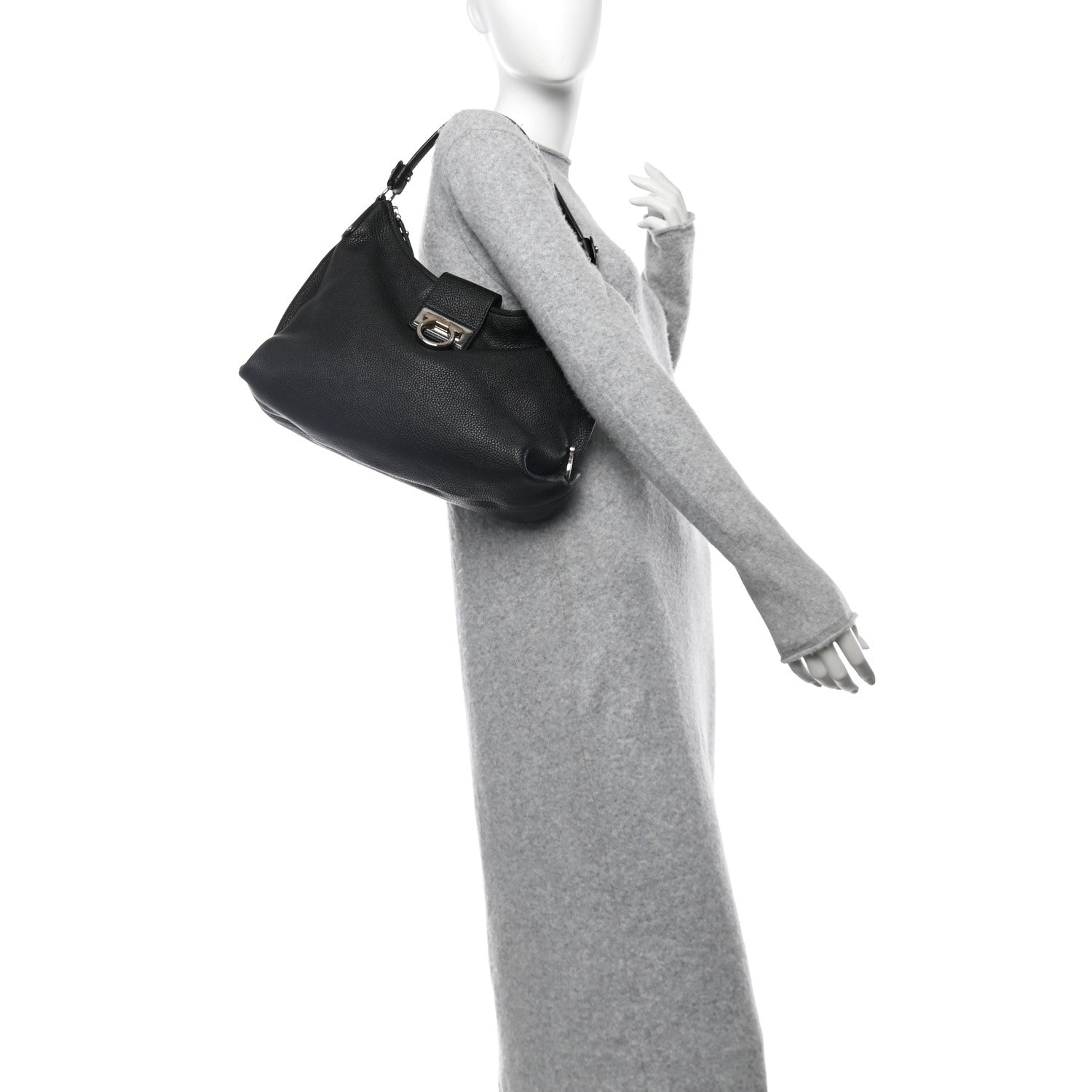Salvatore Ferragamo Calfskin Fanisa Gancini Hobo Black 2 of 10
