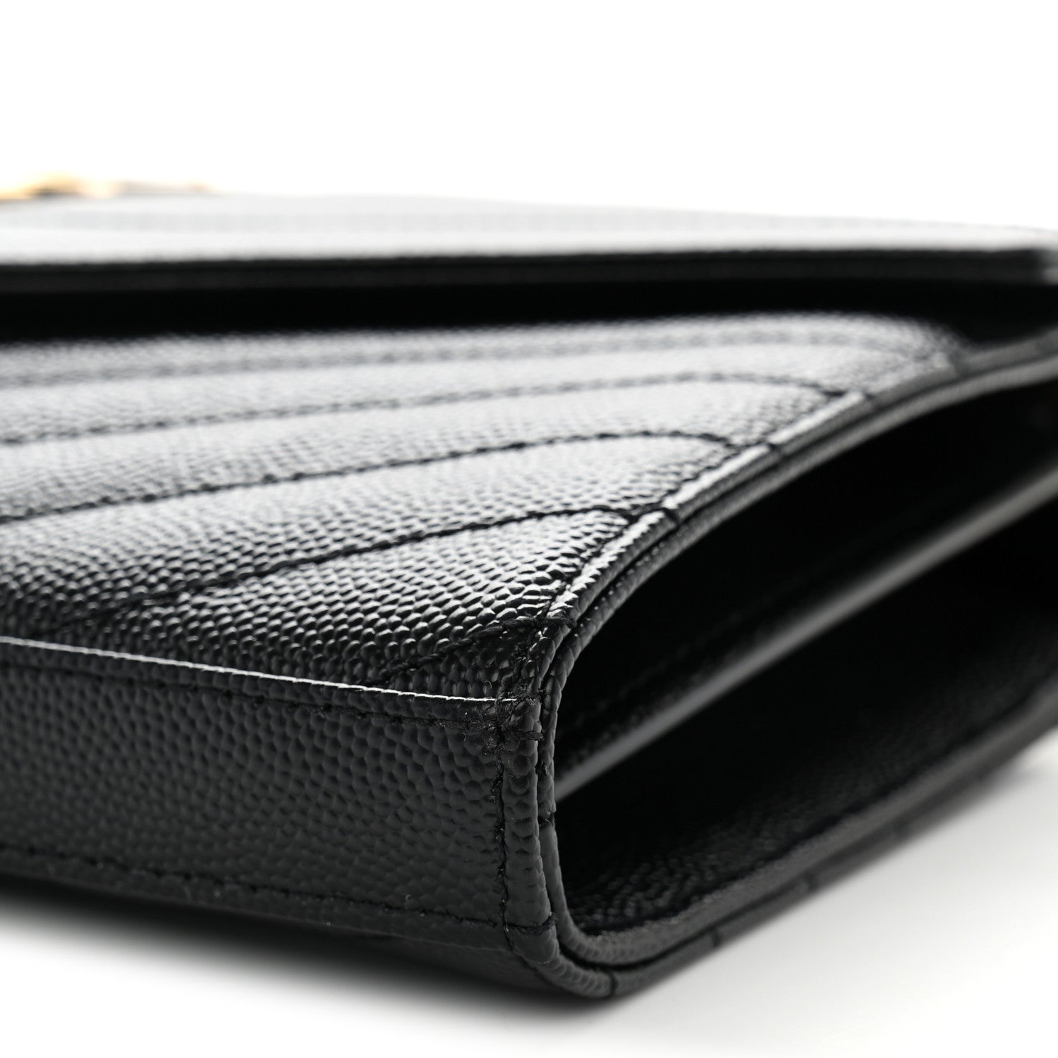 Saint Laurent Grain De Poudre Matelasse Chevron Monogram Chain Wallet Black 10 of 11