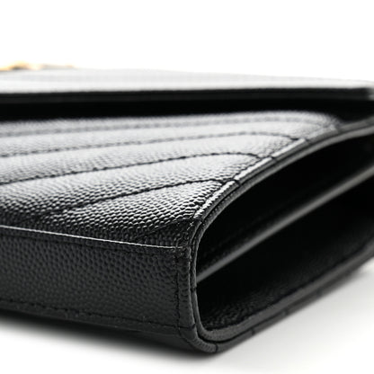 Saint Laurent Grain De Poudre Matelasse Chevron Monogram Chain Wallet Black 10 of 11