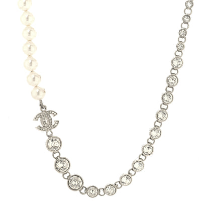 Chanel Pearl Crystal CC Choker Necklace Silver 1 of 5