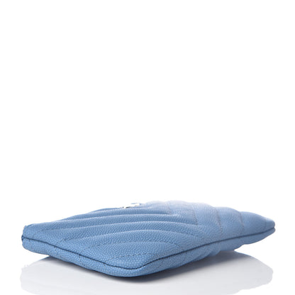 Chanel Caviar Flat Chevron Quilted Small Cosmetic Case Blue 4 of 7