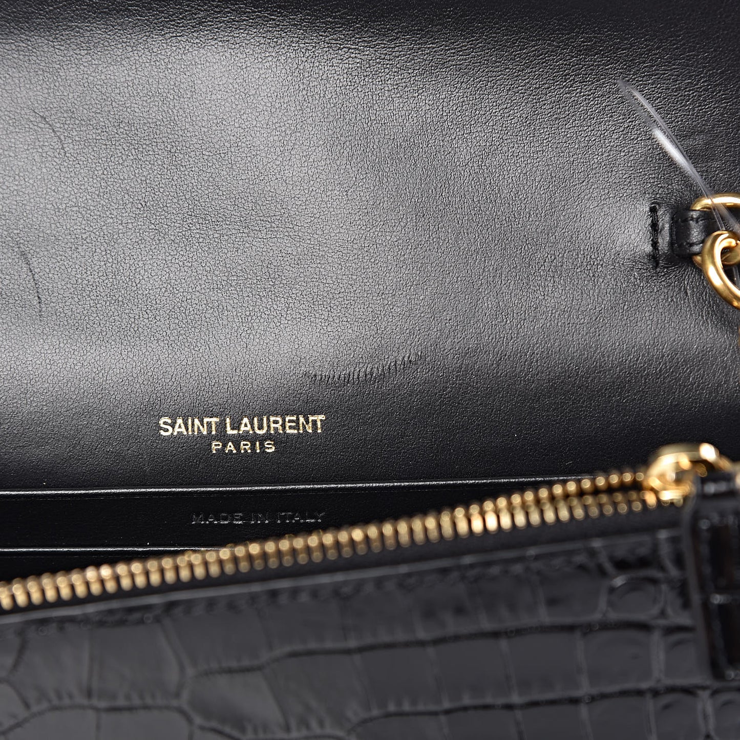 Calfskin Crocodile Embossed Kate Monogram Tassel Chain Wallet Black