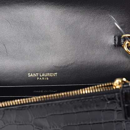 Saint Laurent Calfskin Crocodile Embossed Kate Monogram Tassel Chain Wallet Black 8 of 11
