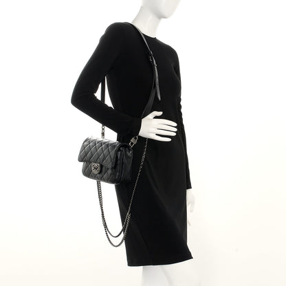 Chanel Shiny Goatskin Quilted Small Double Carry Waist Chain Flap Black 2 of 7