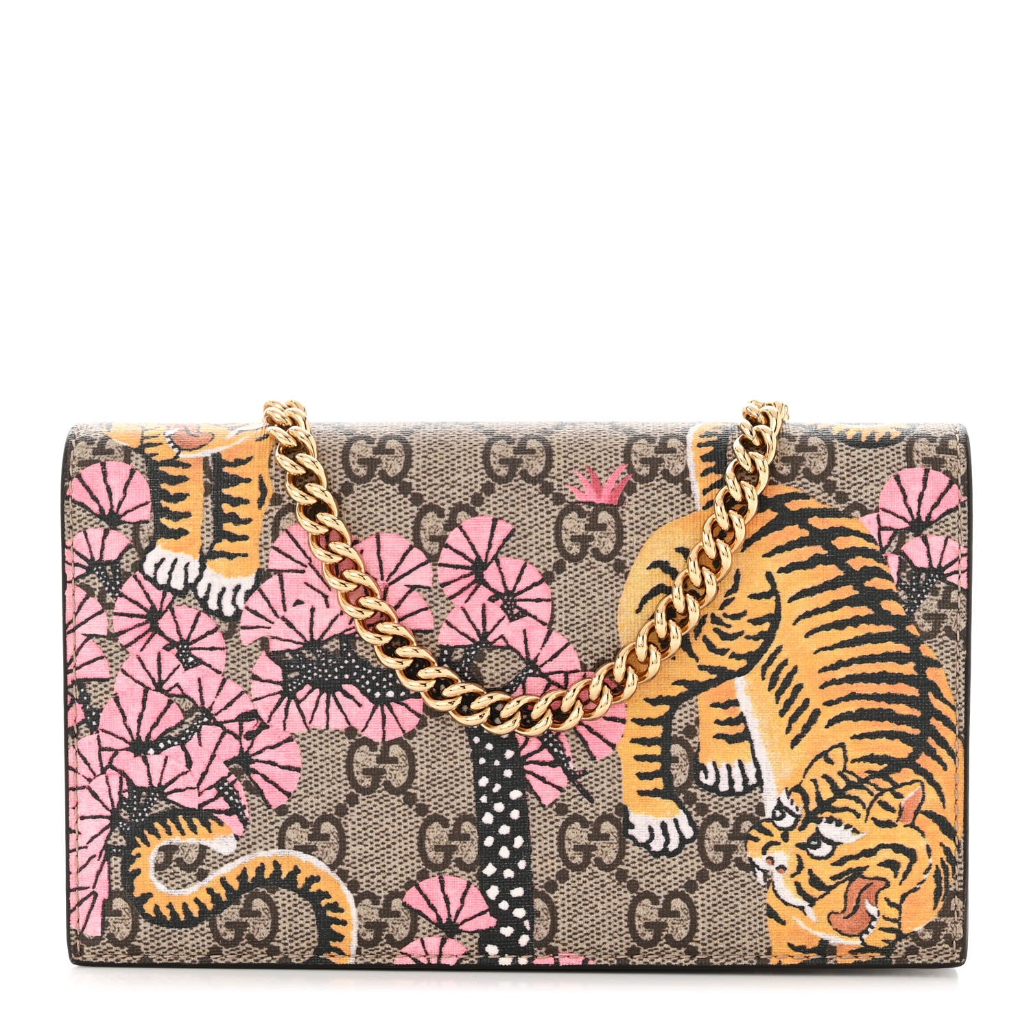 Gucci GG Supreme Monogram Bengal Chain Wallet Beige Pink 1 of 10
