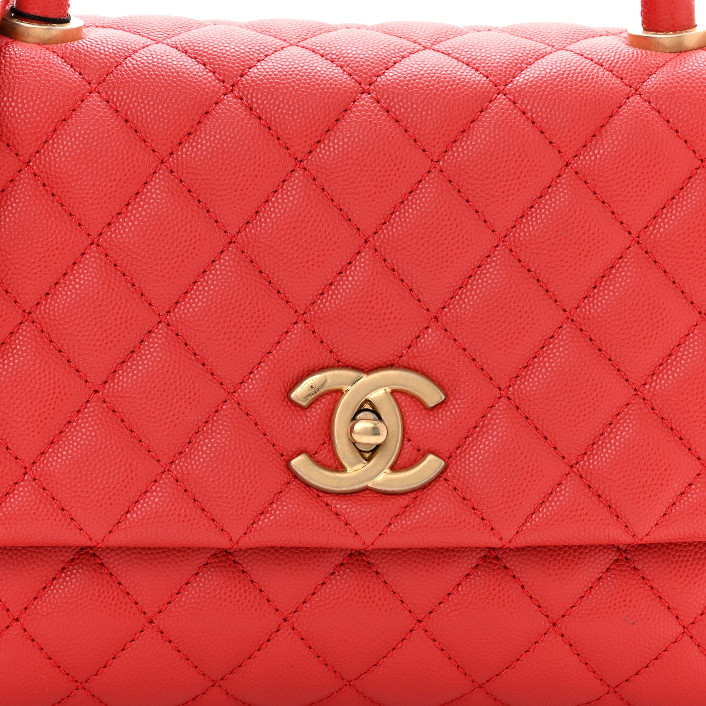 Caviar Quilted Small Coco Handle Flap Red